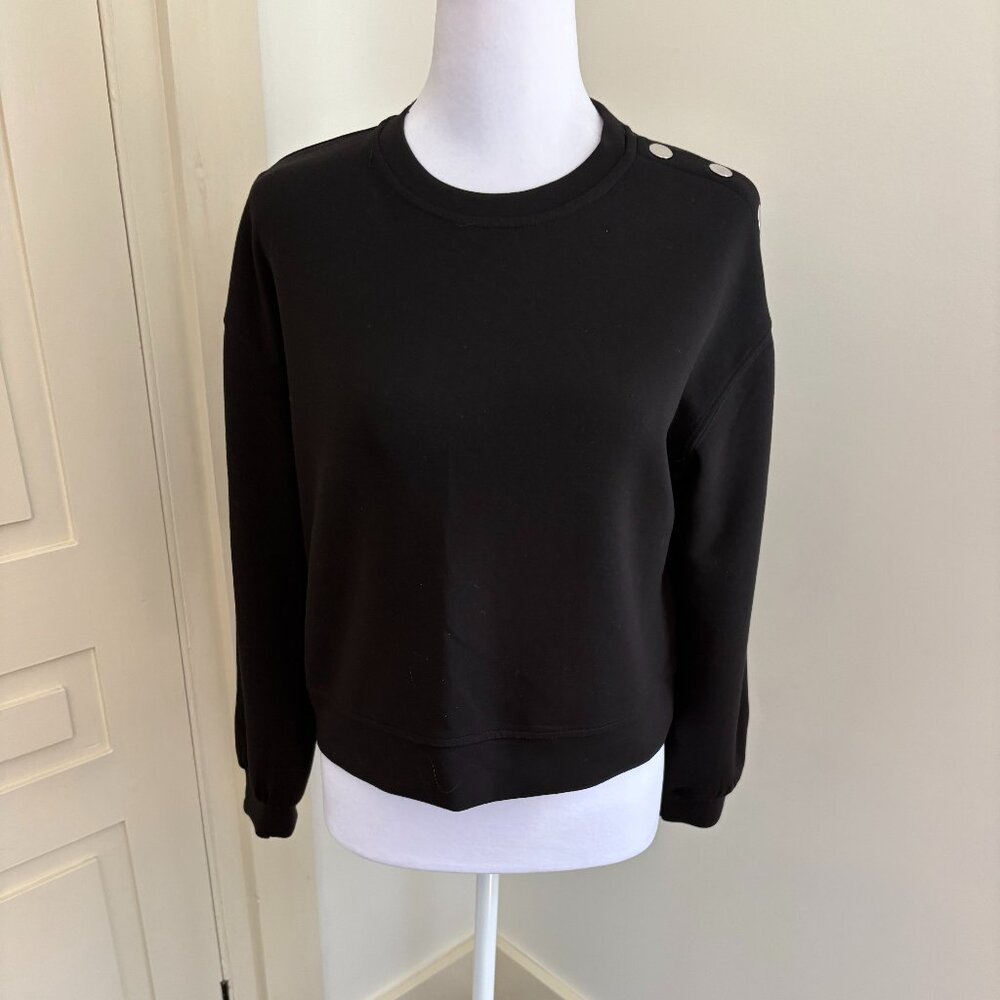 Black Long-Sleeved Pullover with Metallic Button Trim, Small, by Tahari